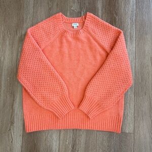 J Crew Honeycomb Balloon Sleeve Sweater Wool Alpaca Blend in Tangerine Size XL